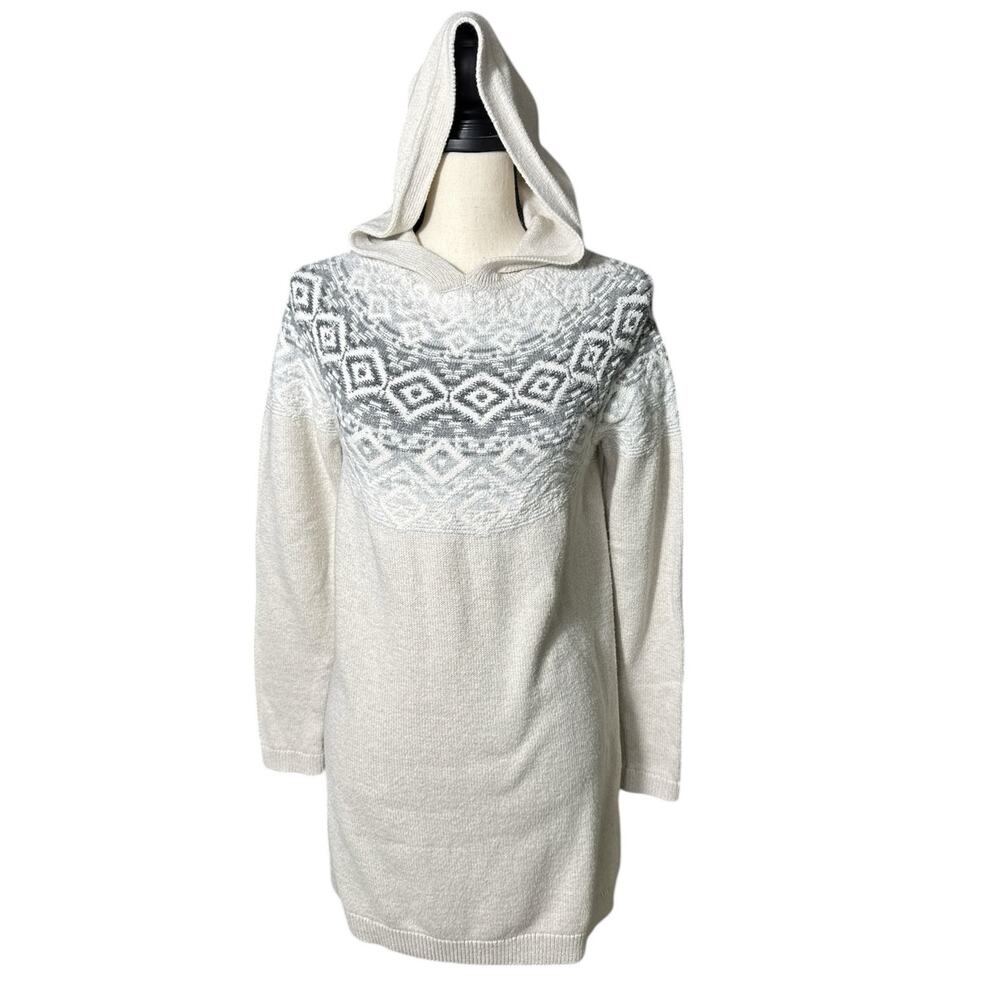 J. Jill Fair Isle Hooded Tunic Sweater Women's Small Pullover Knit Long Sleeve